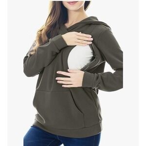 Smallshow Women's Fleece Maternity Nursing Sweatshirt Hoodie Kangaroo Pocket XXL